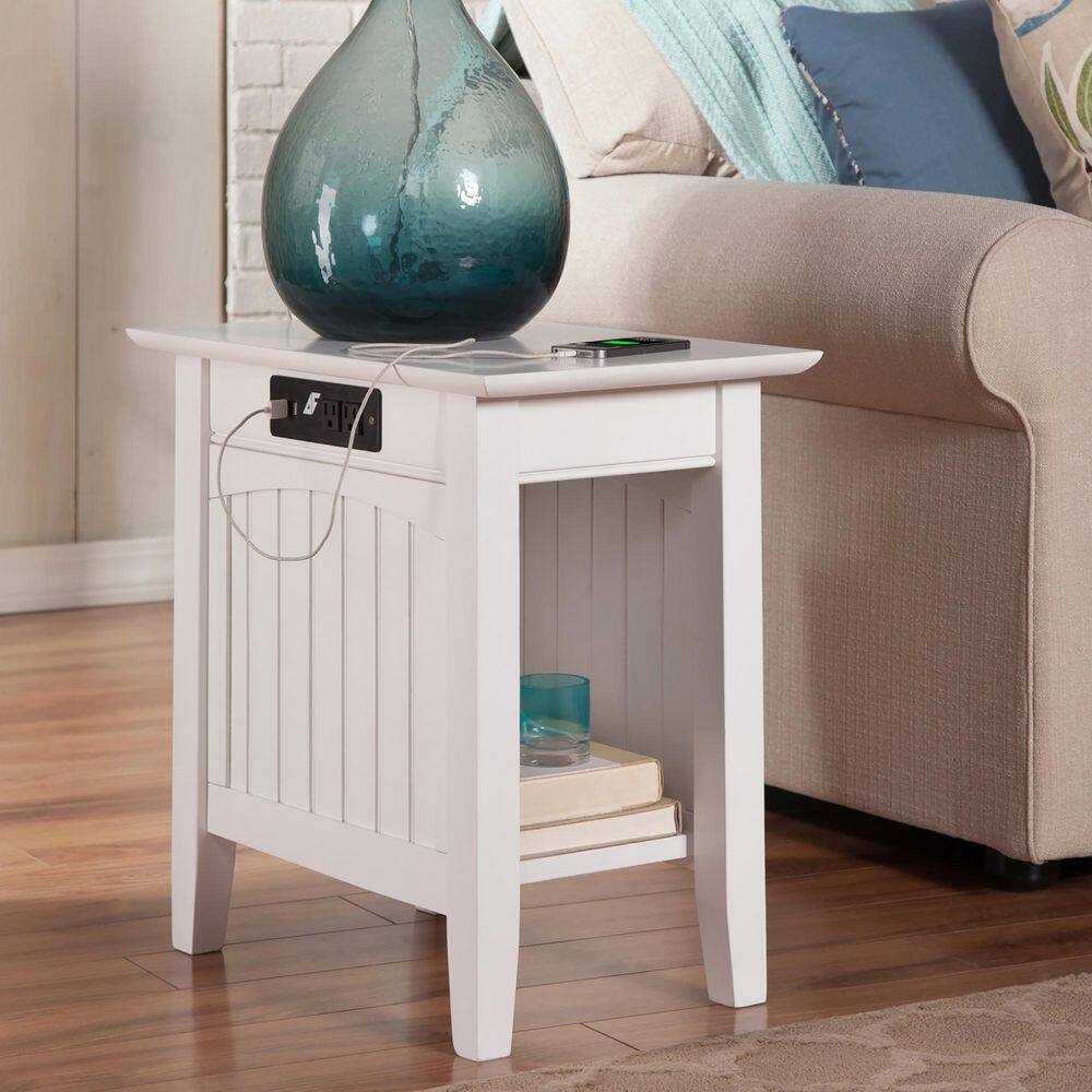 Nantucket White Chair Side Table with Charging Station - thumbnail 6