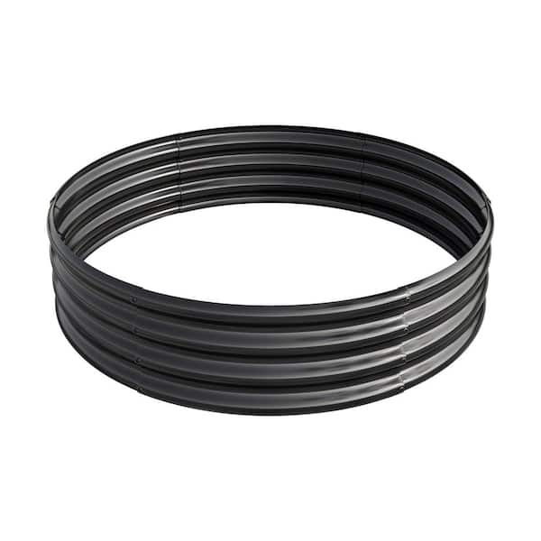 WELLFOR 47.24 in. Dia x 11.42 in. H Black Metal Round Outdoor Raised Garden Bed Planter Box (1-Pack)