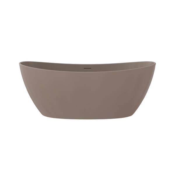 Oeno 65 in. x 33 in. Extra Wide Stone Resin Freestanding Soaking Bathtub in Gray Coffee