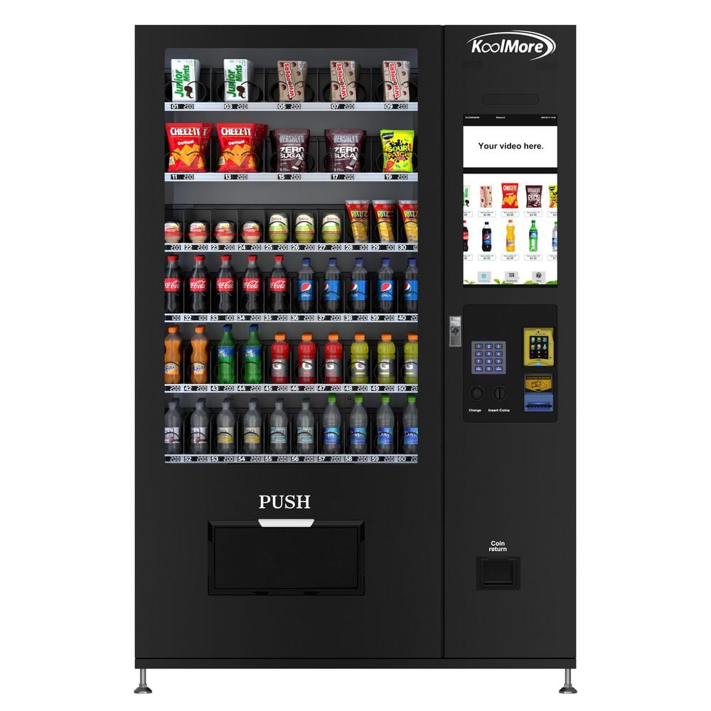 51 in. Refrigerated Vending Machine, 60 Slots With CC reader, Coin and Bill Acceptor in Black, 75 cu. ft.