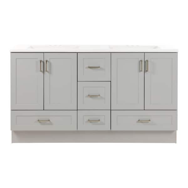 Maybell 61 in. Double Sink Pearl Gray Bath Vanity with White Cultured Marble Top (Assembled)