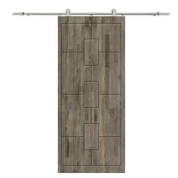 CALHOME 30 in. x 84 in. Weather Gray Stained Pine Wood Modern Interior Sliding Barn Door with Hardware Kit