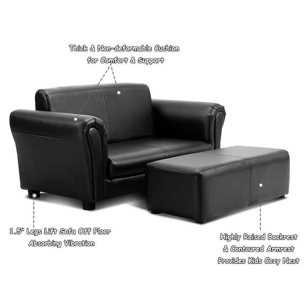Costway Black Faux Leather Upholstery Kids Arm Chair Kids Sofa Couch Lounge with Ottoman QD 54 A1G3MW The Home Depot