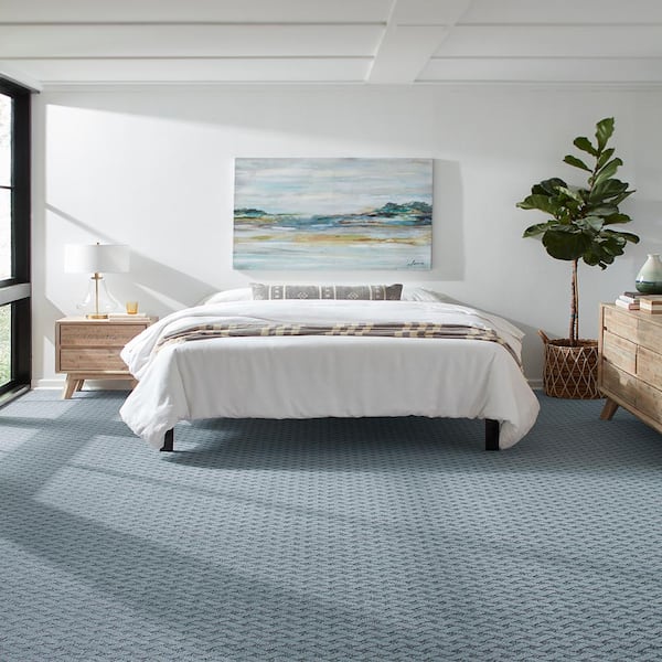 Sharp Perception Luxe Blue 37 oz. Polyester Pattern Carpet - Installation Required