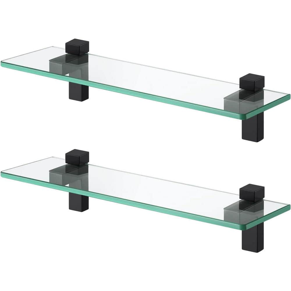 15.8 in. W x 4.7 in. D Decorative Wall Shelf, Black Glass Shelves for Bathr