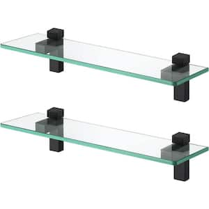 15.8 in. W x 4.7 in. D Decorative Wall Shelf, Black Glass Shelves for Bathroom 2-Pack