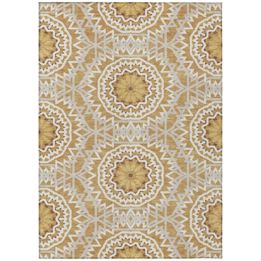 Gold, Gray, Ivory 5 ft. x 8 ft. Woven Floral, Medallion Polyester Rectangle Indoor/Outdoor Area Rug price history on PriceWatchPro