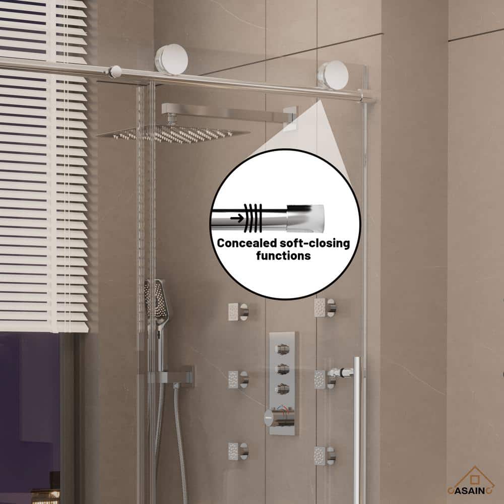 48" x 76" Frameless Chrome Sliding Shower Door with Clear Glass