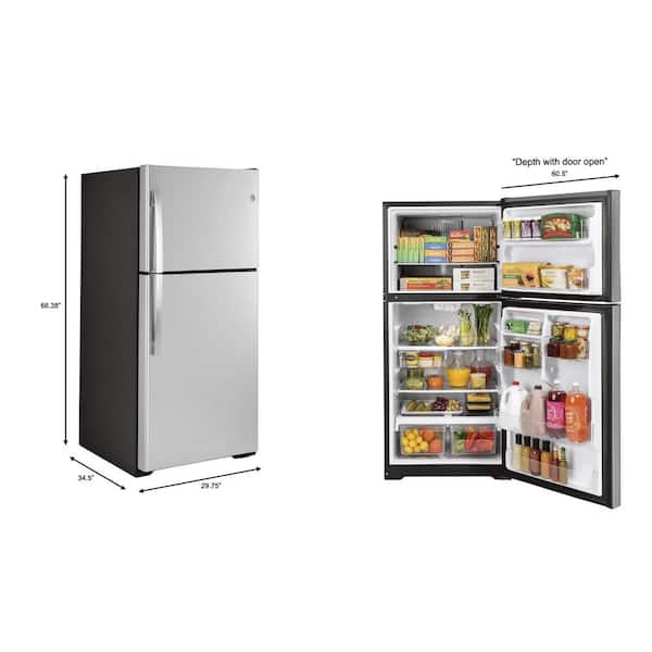 GE GIE19JSNRSS 30 Inch Top Freezer Refrigerator with 19.2 cu. ft. Capacity,  Edge-to-edge Glass Shelves, Deli Drawer, Spillproof Freezer Floor, Upfront  Controls, LED Lighting, Never Clean Condenser, Icemaker, ADA Compliant, and  ENERGY