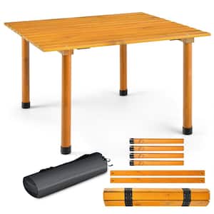 Natural Portable Folding Picnic Table for 4-6 People Wooden Roll Up Travel Camping Table with Carrying Bag