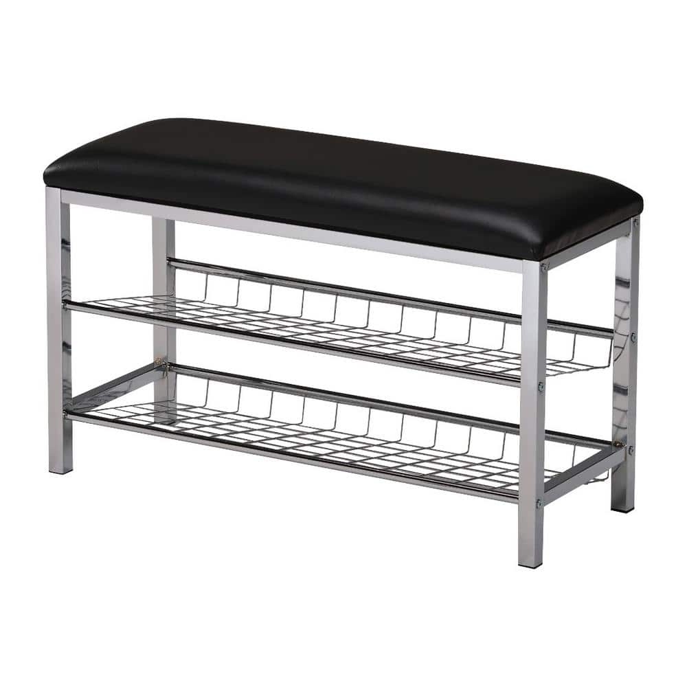Stainless Steel Black Metal Shoe Bench Kings Brand Furniture