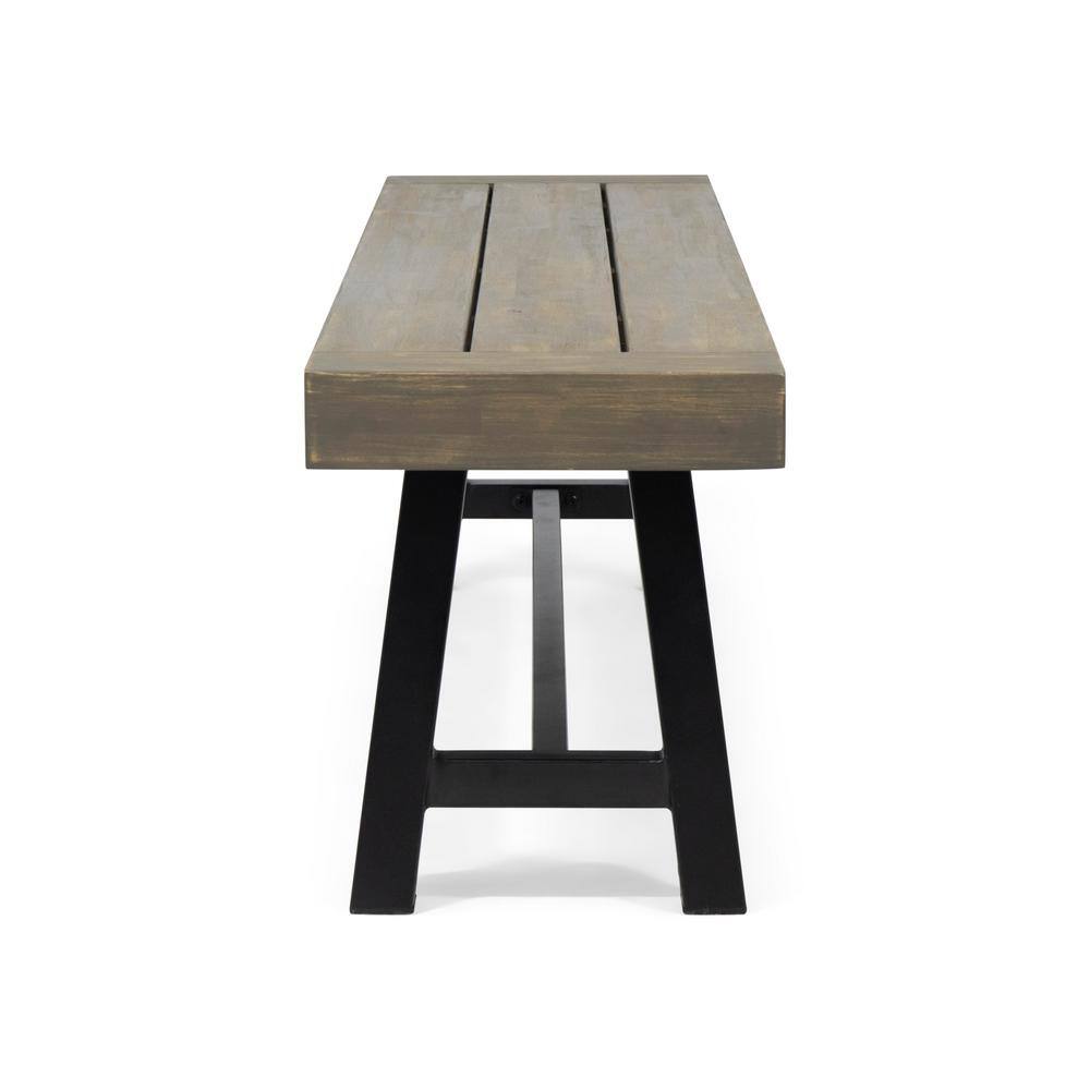 Black and Brown Acacia Wood Outdoor Bench