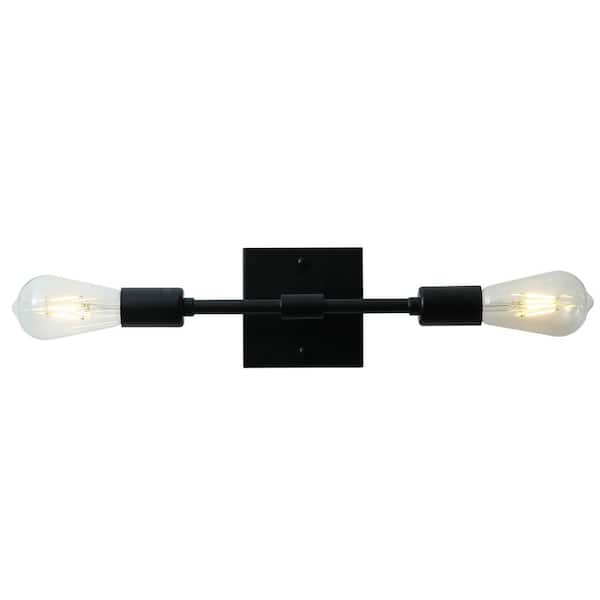 aiwen 14.5 in. 2-Light Black Bathroom Dimmable Vanity Light Over Mirror