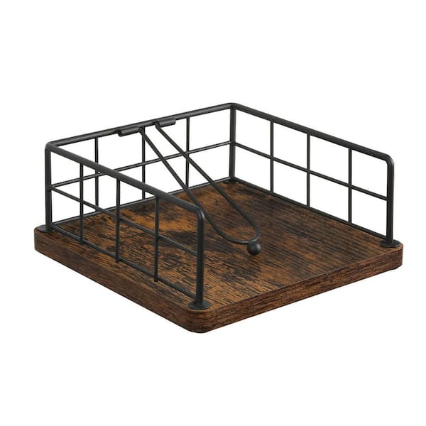 Tabletop Black Wood Napkin Holder with Weighted Arm Rustic Paper Towel Organizer for Kitchen Dining Table