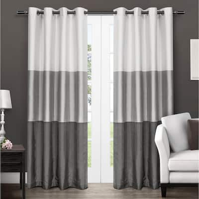 Black Pearl Striped Faux Silk Grommet Room Darkening Curtain - 54 in. W x 84 in. L (Set of 2)