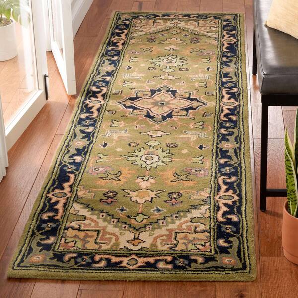 Heritage Green/Light Brown 2 ft. x 10 ft. Border Floral Medallion Runner Rug