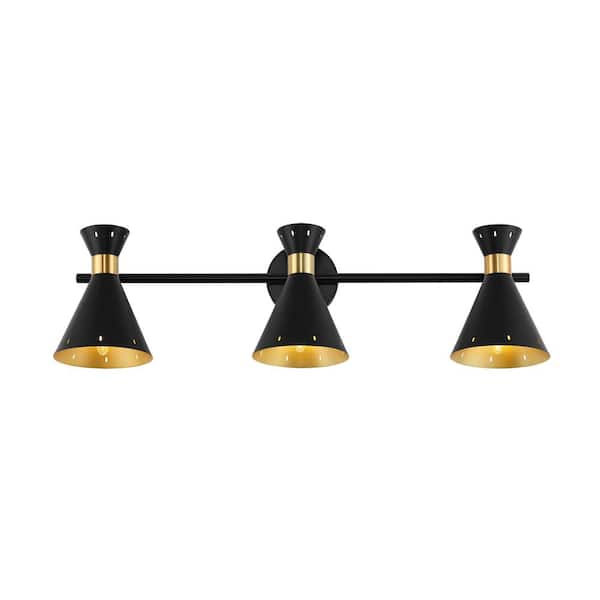 Elroy 2.5 ft. 3-Light Black/Gold Iron Retro Contemporary LED Fixed Track Lighting Kit