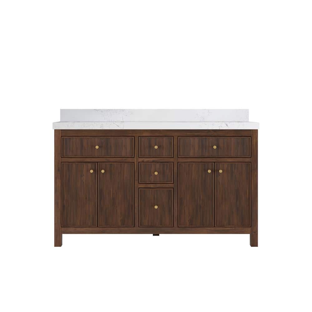 Sonoma Teak 60 in. Double Sink Freestanding Dark Walnut Bath Vanity with Empire White Qt. Top Unassembled price history on PriceWatchPro