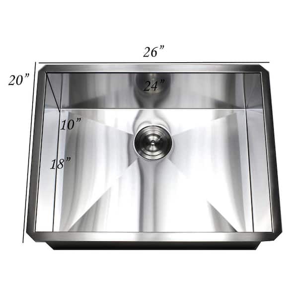 Undermount 16-Gauge Stainless Steel 26 in. x 20 in. x 10 in. Deep Single Bowl Zero Radius Kitchen Sink Undermount 16-Gauge Stainless Steel 26 in. x 20 in. x 10 in. Deep Single Bowl Zero Radius Kitchen Sink