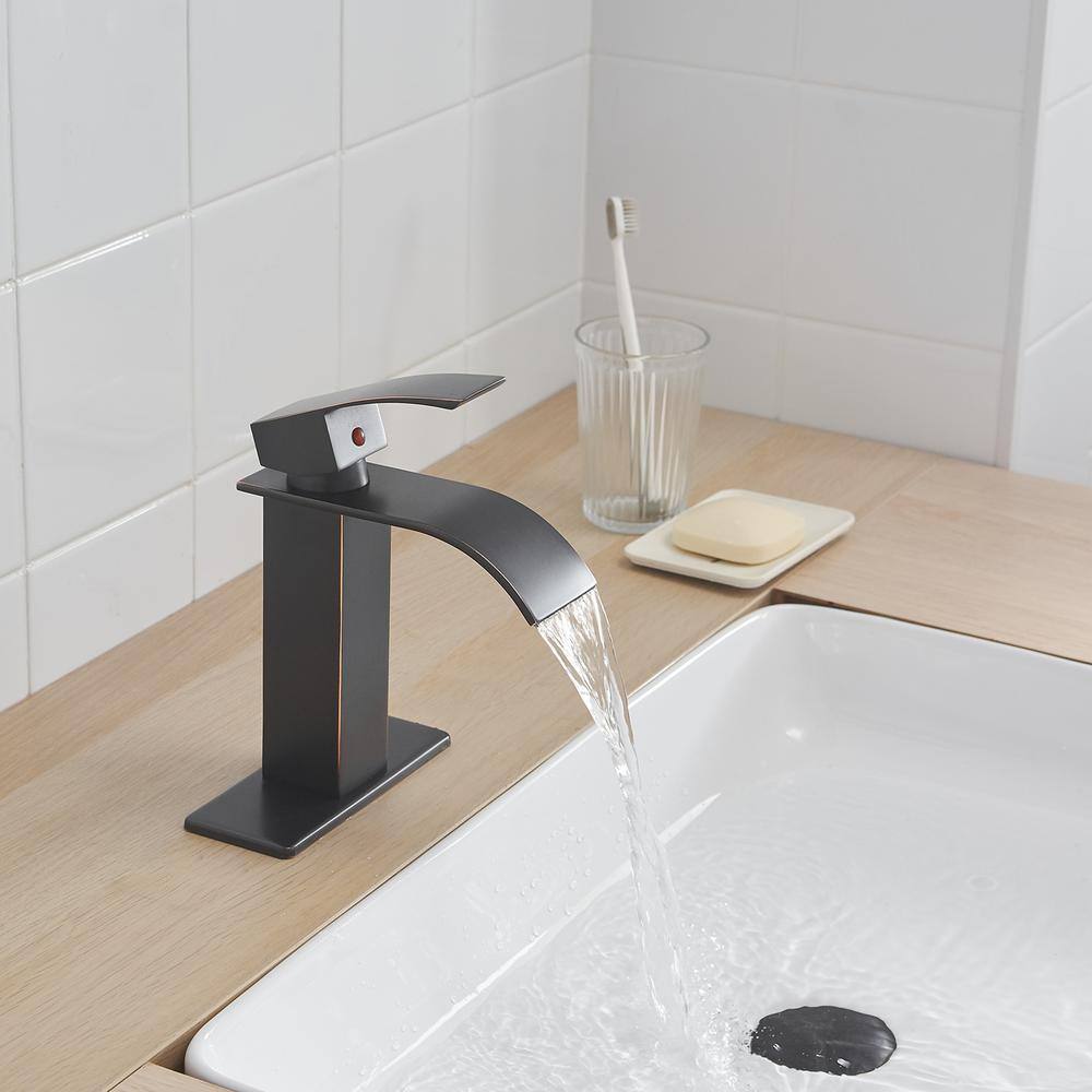 Oil Rubbed Bronze Single Handle Waterfall Bathroom Faucet with Drain