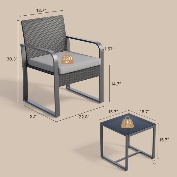 Lofka 3-Piece Rattan Hand-Woven PE Bistro Set Furniture Set