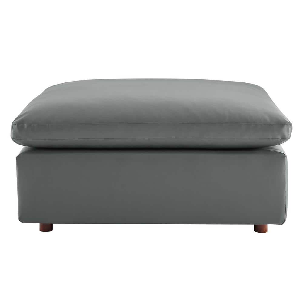 Gray Faux Leather 4-Piece Sectional Sofa with Ottoman and Down Fill