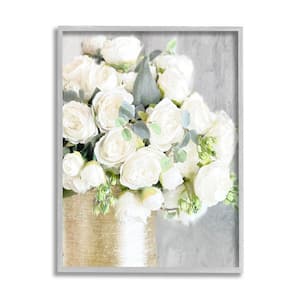 Full White Rose Bouquet Design By Anne Bailey Framed Nature Art Print 14 in. x 11 in.
