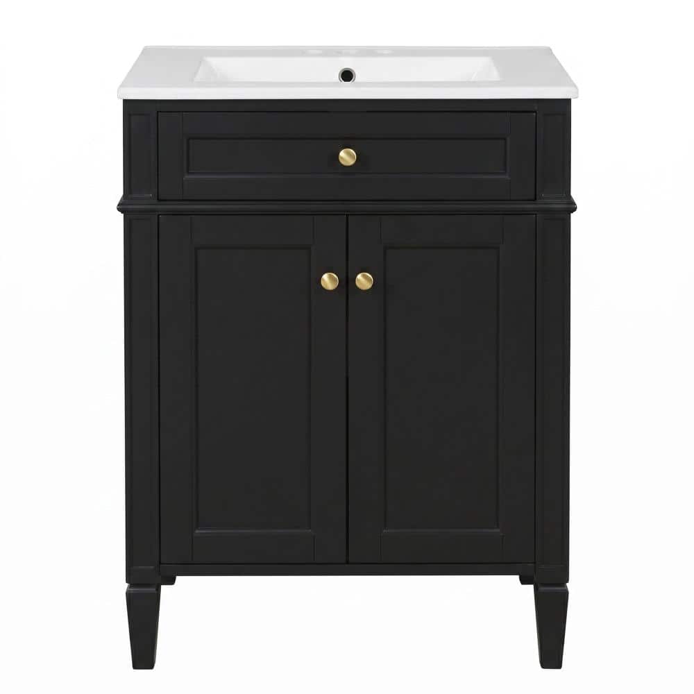 24 in. W x 18.1 in. D x 33.8 in. H Freestanding Bath Vanity in Black with White Ceramic Top price history on PriceWatchPro