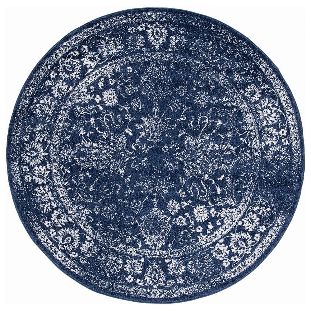 Dark Blue Polypropylene 6 ft. x 6 ft. Oriental Indoor Round Area Rug