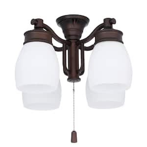 4-Light Maiden Bronze Ceiling Fan Fixture with Cased White Glass