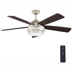 Caldwell 52 in. Indoor Integrated LED Brushed Nickel Dry Rated Ceiling Fan with Light Kit and Remote Control