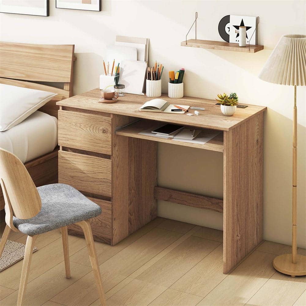 Costway 42 in. Rectangular Natural Engineered Wood 3-Drawer Desk