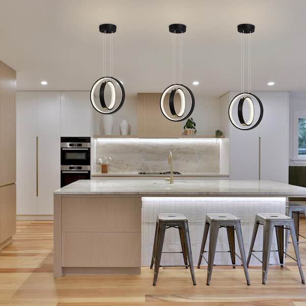 BNHHLZ Modern LED Chandelier Chrome Ring Pendant Light Fixtures 4000K Dimmable Height Adjustable Pendant Lighting For Dining Room Kitchen Island Bedroom Living Room Foyer(1-Pack