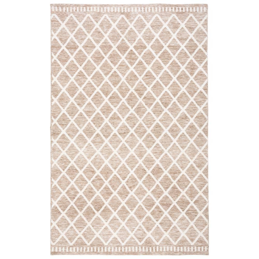 Ivory and Beige Rectangular Washable Synthetic Area Rug