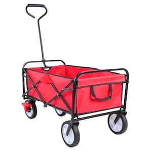 3.6 cu.ft. Folding Wagon, Metal Garden Cart, Shopping Beach, with Brake, Red