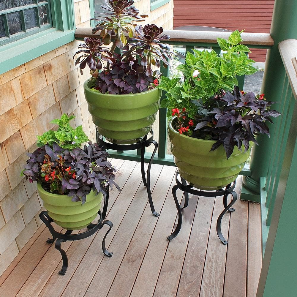 Black Wrought Iron 18" Patio Plant Stand with Curved Legs