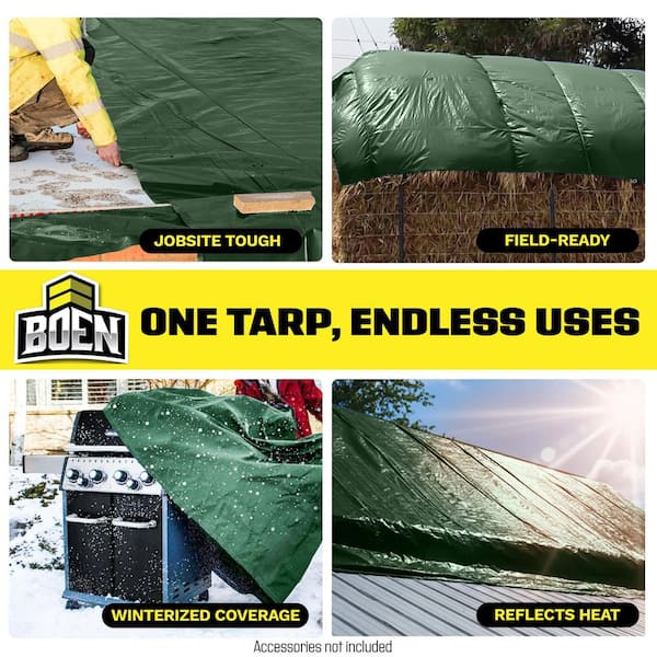 BOEN 5 ft. x 7 ft. Ultra Heavy-Duty 16 Mil Thick Hunter Green Tarp