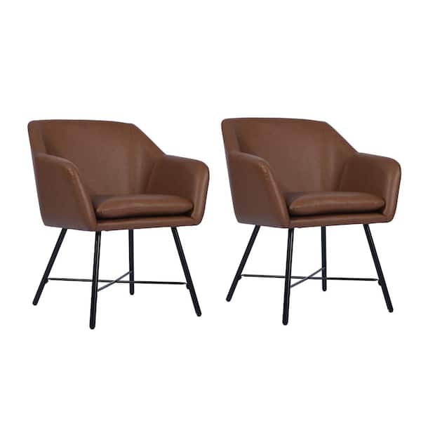 Homy Casa Rekik Brown Vintage Faux Leather Upholstered Dining Chair (Set of 2)