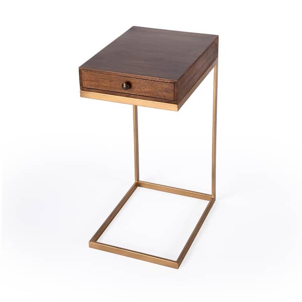 Butler Specialty Company Alec 13.75 in. W Medium Brown C Shape Wood & Metal 1 Drawer End Table