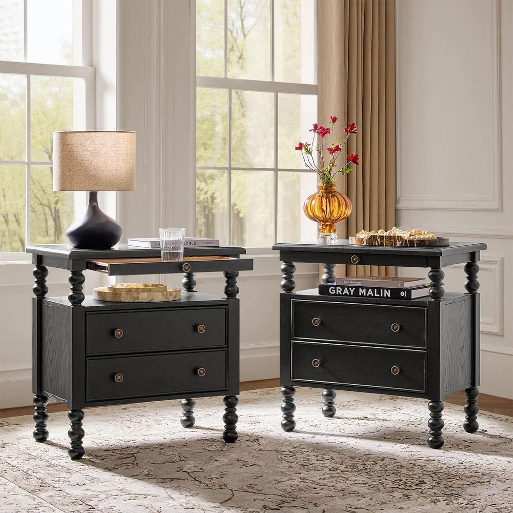 JAYDEN CREATION Ginny Black Traditional 26 in. Tall 1-Drawer