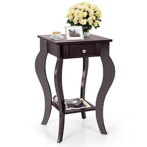 15 in. Brown Square End Side Table with Wood Top
