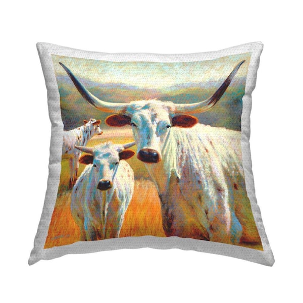Stupell Industries Longhorn Cow Calf Farm Multi-Color Square Outdoor Throw Pillow