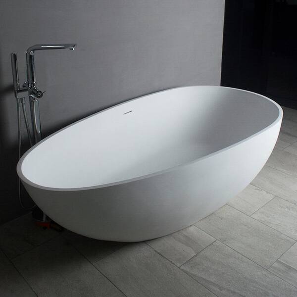 Assignan 67 in. Solid Surface Flatbottom Freestanding Bathtub in White Assignan 67 in. Solid Surface Flatbottom Freestanding Bathtub in White