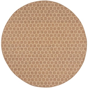 Reversible Indoor Outdoor Natural 8 ft. x 8 ft. Honeycomb Contemporary Round Area Rug