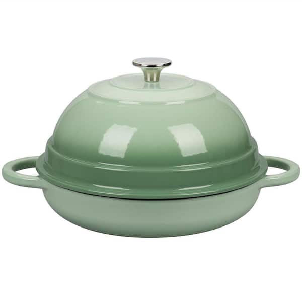 6 qt. Round Cast Iron Enameled Dutch Oven Pot with Lid for Bread Baking, Roasting, Green, 1-Piece