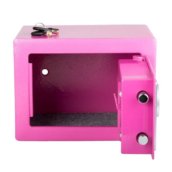 Kids Mini Safe Bank, Metal Cash Box, with Key and Combination Lock, Pink, Size: 18