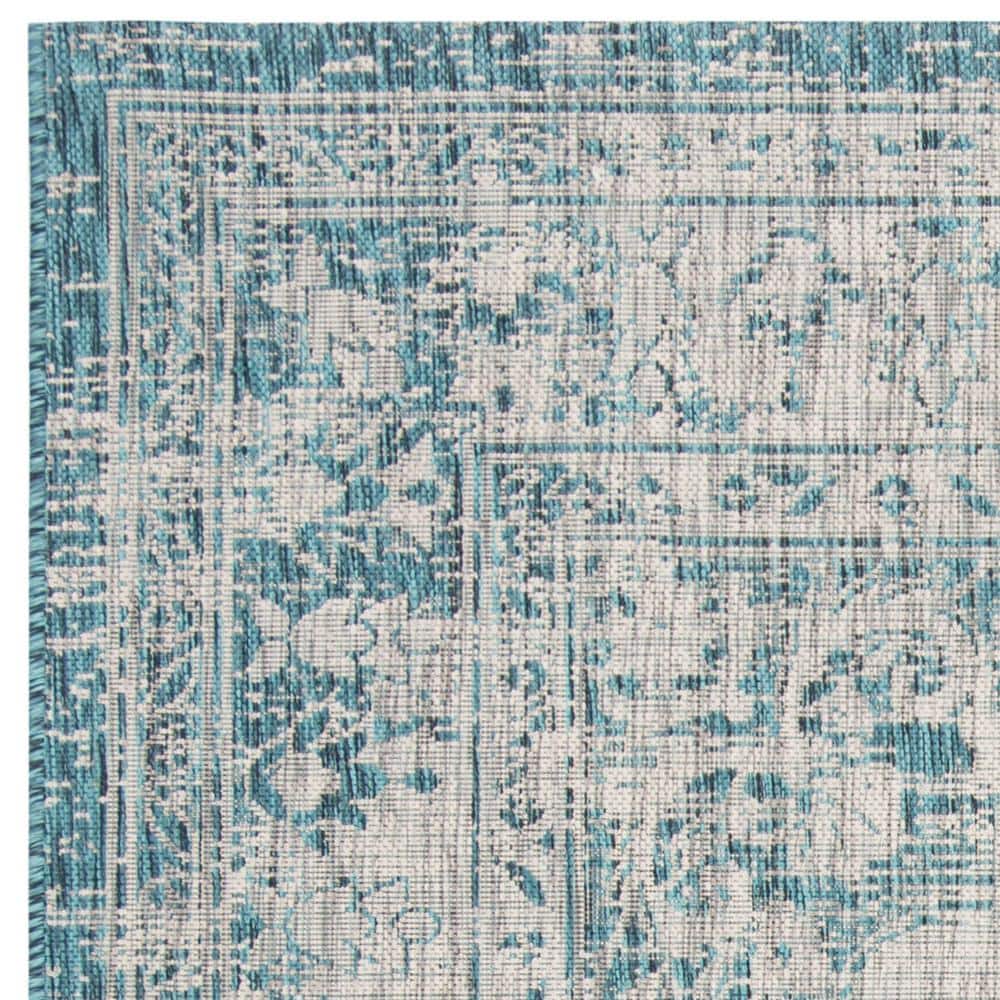 Gray and Blue Square Synthetic Indoor/Outdoor Rug