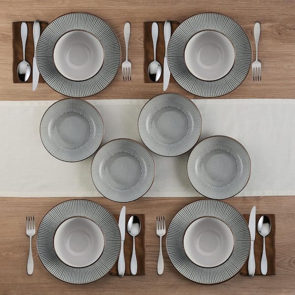 Spiral Grey Porcelain 12 Piece Dinnerware Set, Service For 4 – Godinger