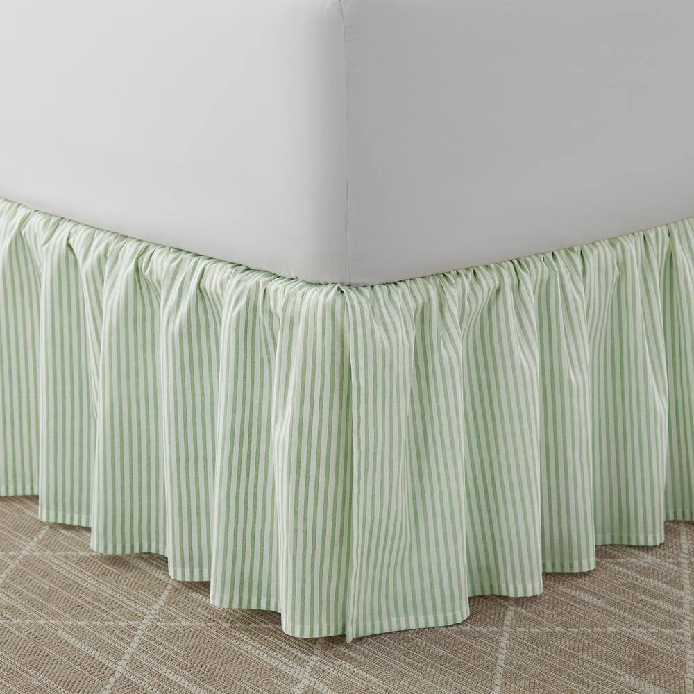 Twin Green Cotton Ruffled Bed Skirt Panel
