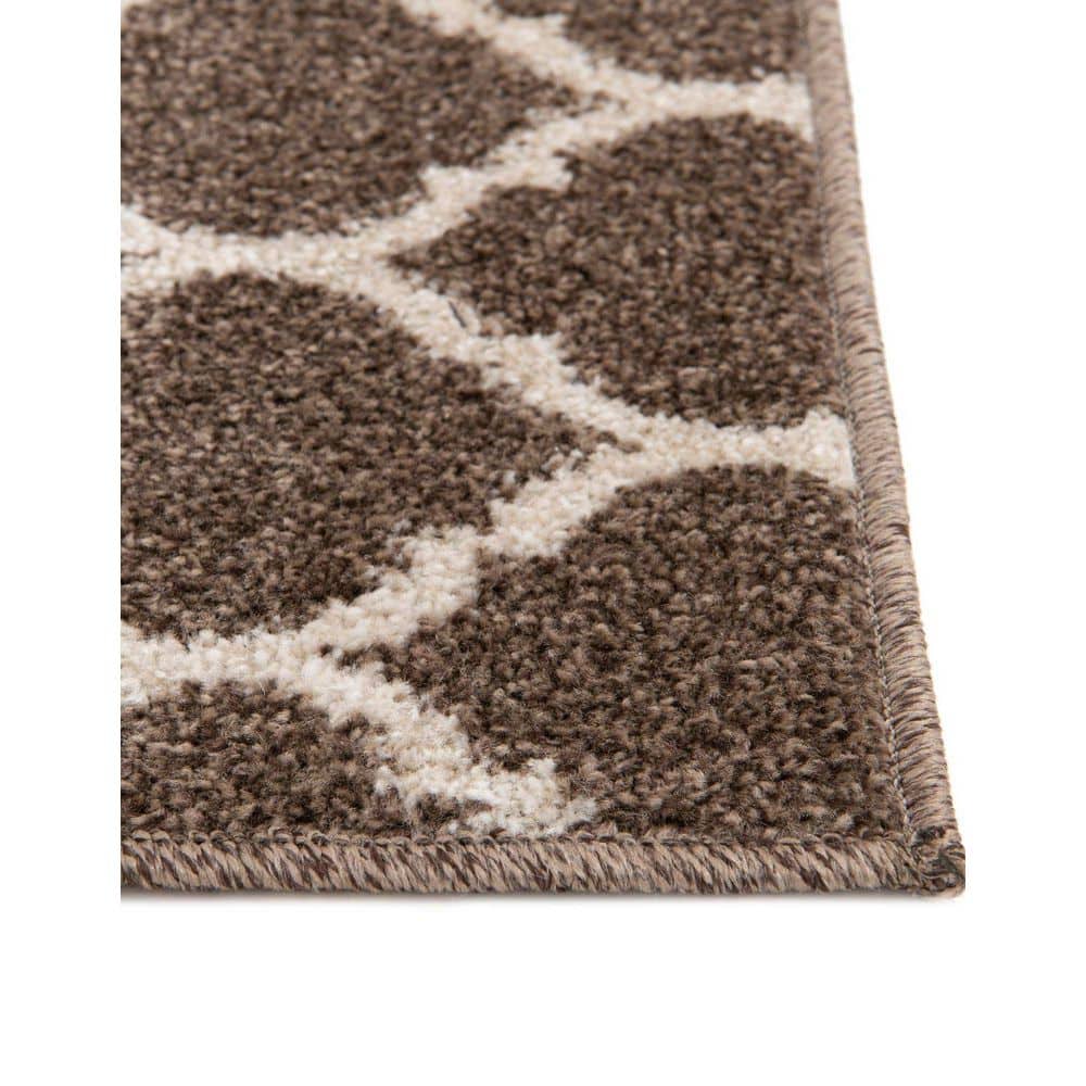 Brown and Beige Synthetic Trellis Runner Rug